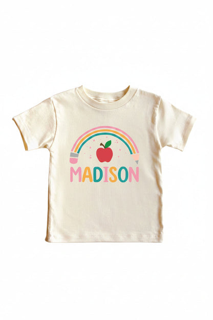 Personalized Pencil Rainbow Kids Graphic Tee | Natural