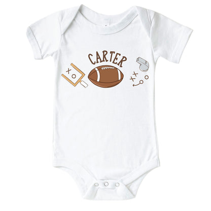 Personalized Tiny Touchdowns Neutral Graphic Bodysuit & Kids Tee | White