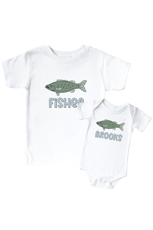 Personalized Off the Hook Graphic Bodysuit & Kids Tee | White