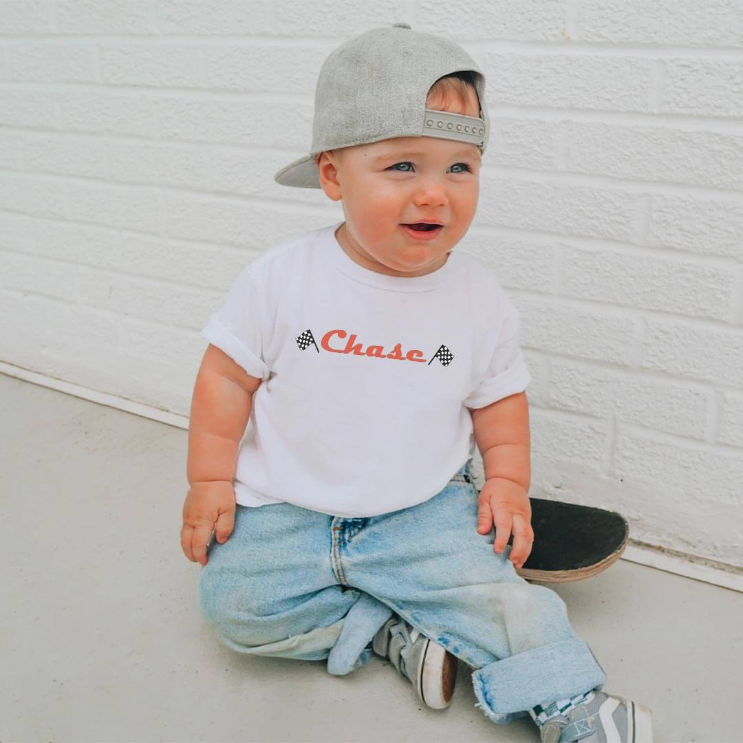 Personalized Pit Crew Kids Graphic Tee | White