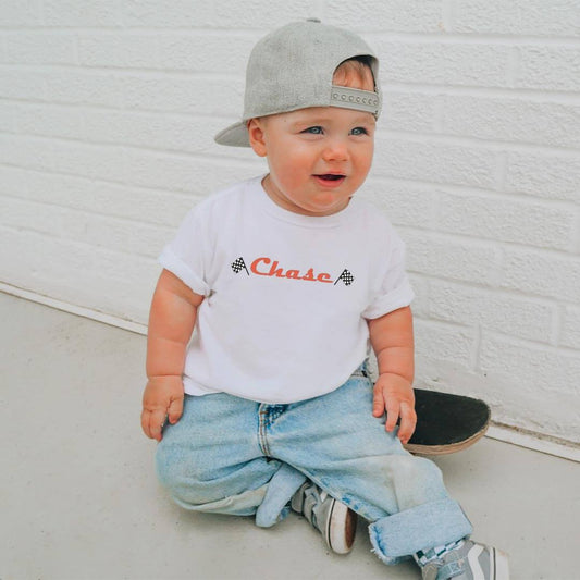 Personalized Pit Crew Kids Graphic Tee | White