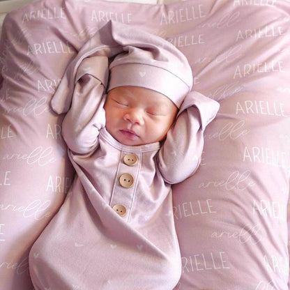 Personalized Petal Pink Baby Name Swaddle Blanket - Block & Script