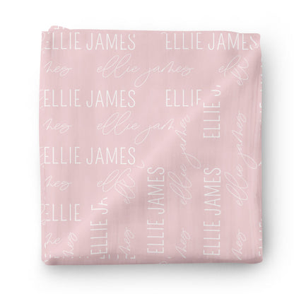 Personalized Petal Pink Baby Name Swaddle Blanket - Block & Script