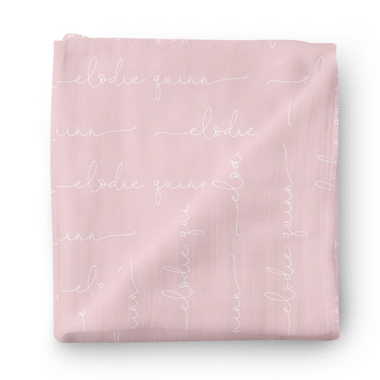 Personalized Petal Pink Baby Name Swaddle Blanket - Script