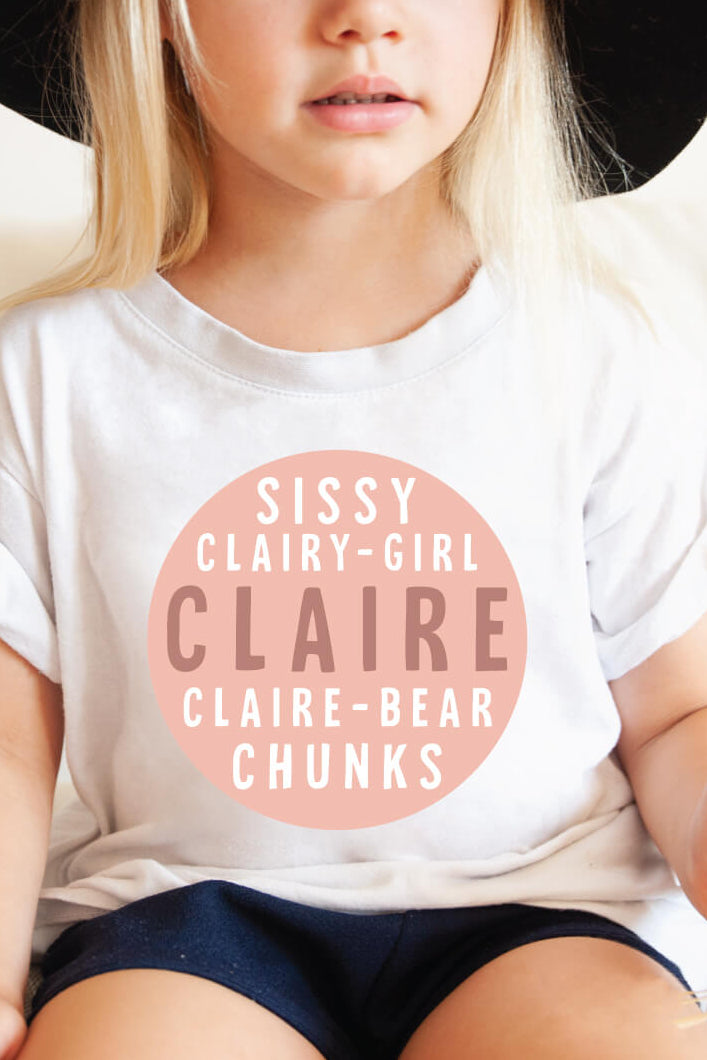 Personalized Pink Nickname Circle Kids Graphic Tee | White