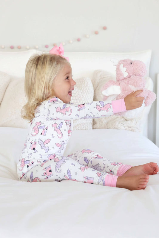 Dragon Adventure Two Piece Pajama Set | Pink