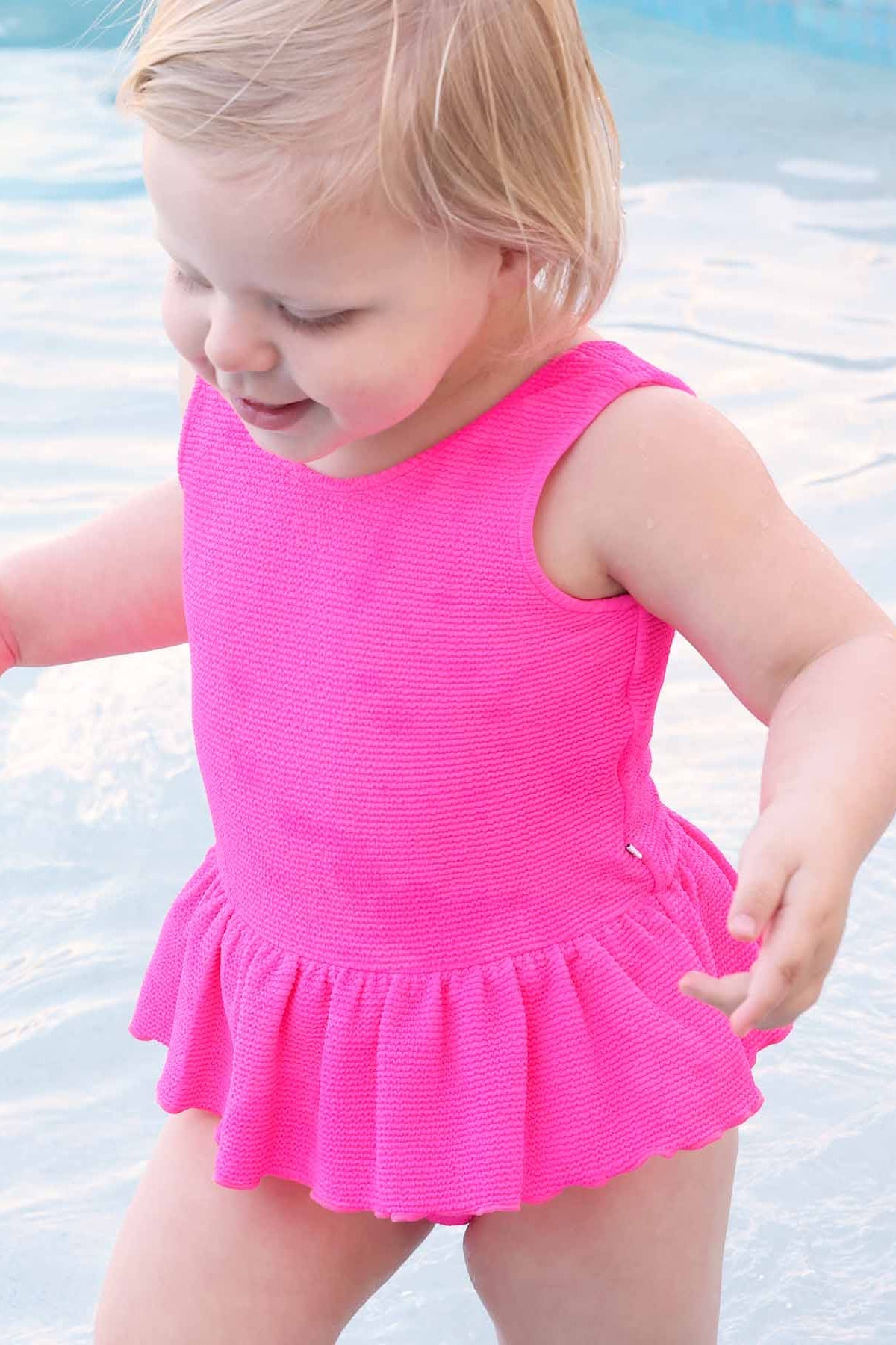 Crinkle One-Piece with Skirt | Neon Pink