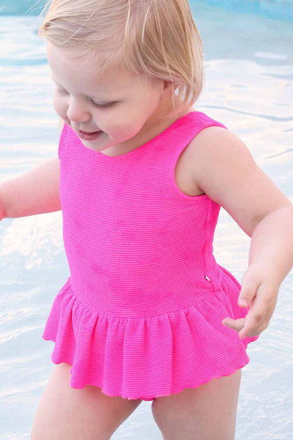 Crinkle One-Piece with Skirt | Neon Pink