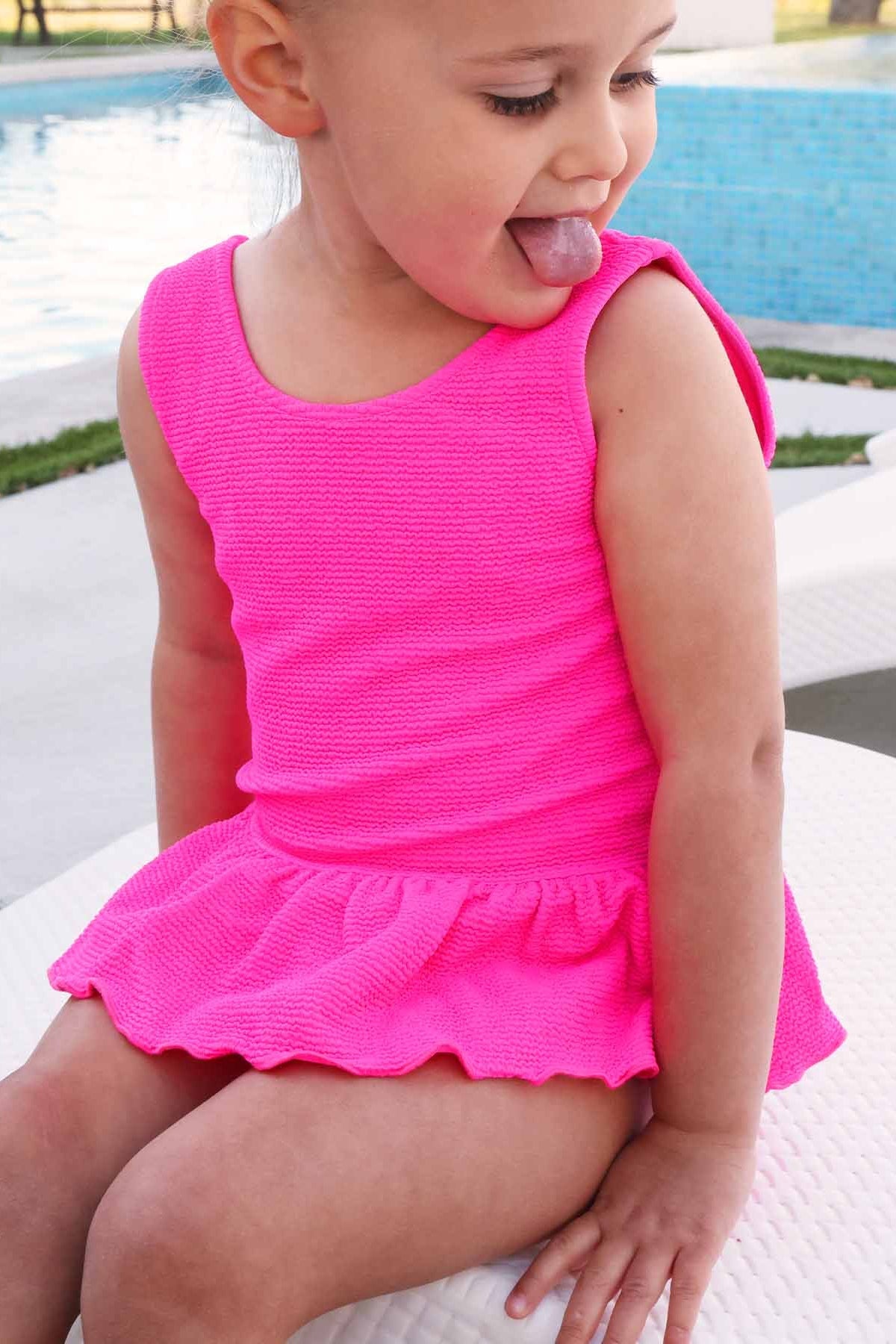 Crinkle One-Piece with Skirt | Neon Pink