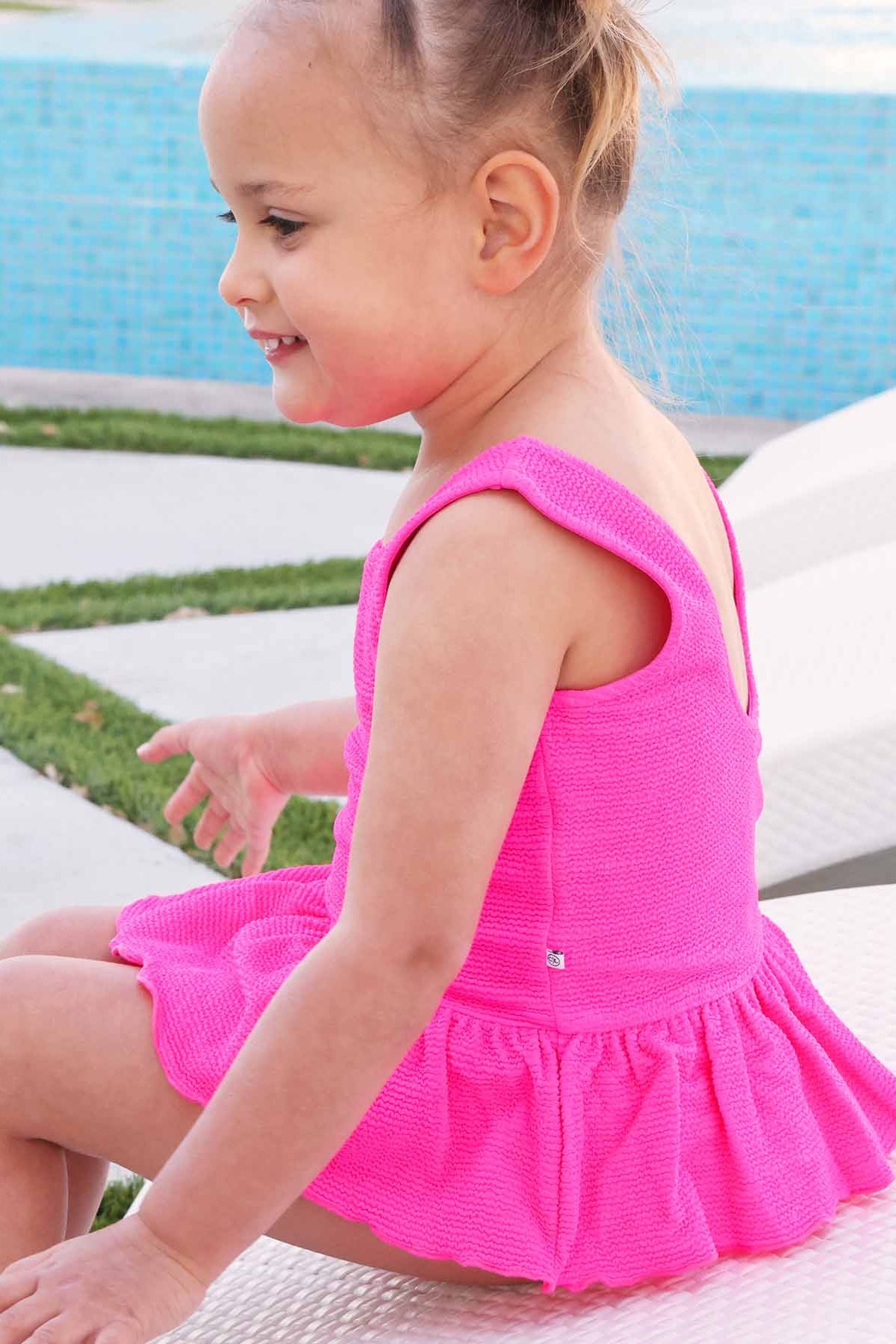 Crinkle One-Piece with Skirt | Neon Pink