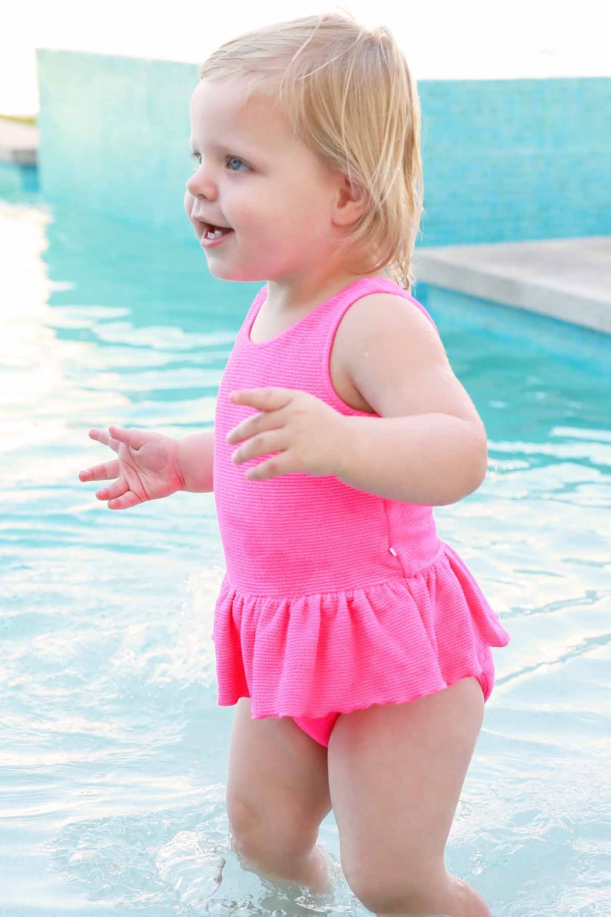 Crinkle One-Piece with Skirt | Neon Pink