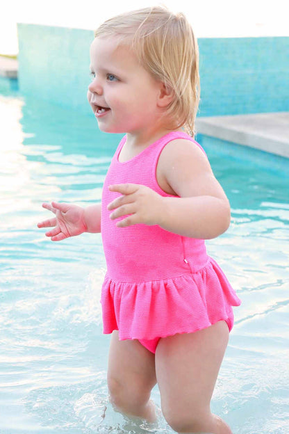 Crinkle One-Piece with Skirt | Neon Pink