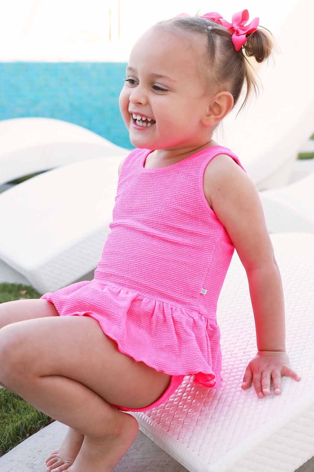 Crinkle One-Piece with Skirt | Neon Pink