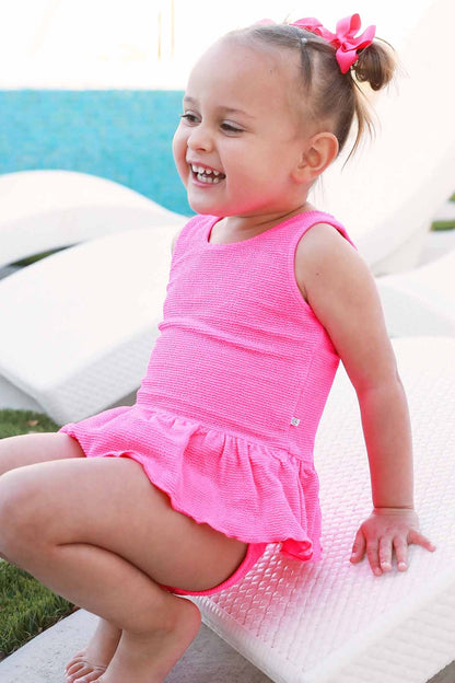 Crinkle One-Piece with Skirt | Neon Pink