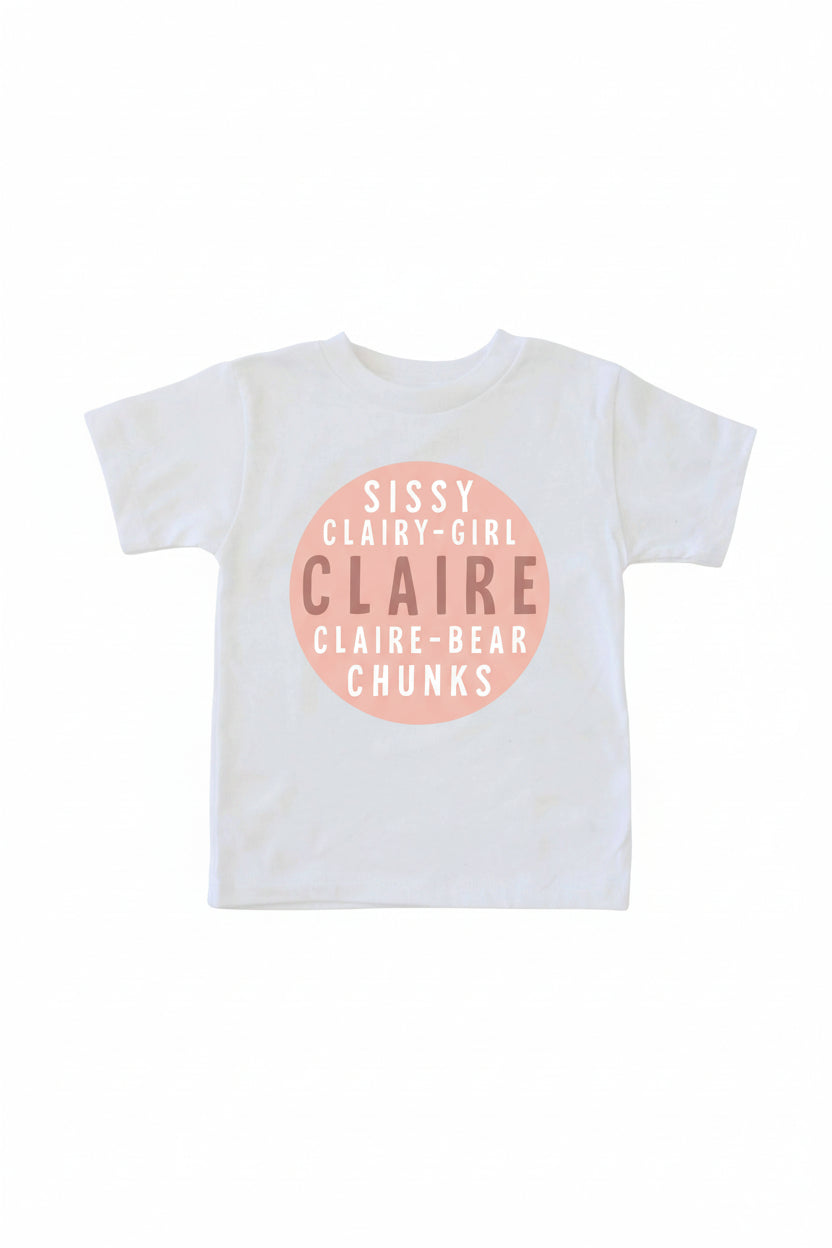Personalized Pink Nickname Circle Kids Graphic Tee | White