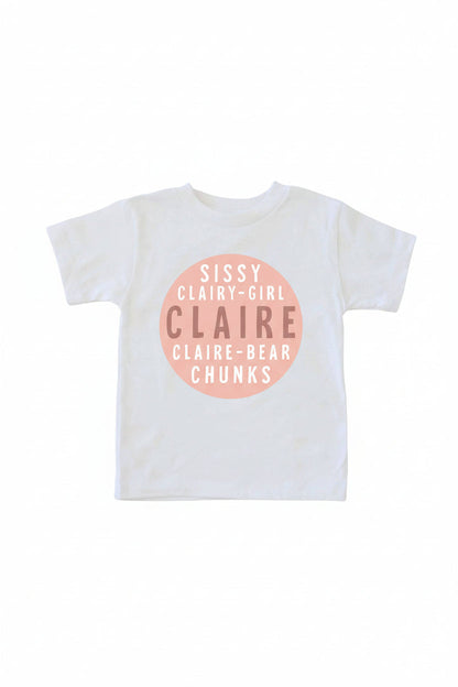 Personalized Pink Nickname Circle Kids Graphic Tee | White