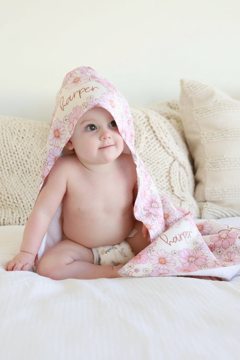 Personalized Hooded Towel | Purple Petunias