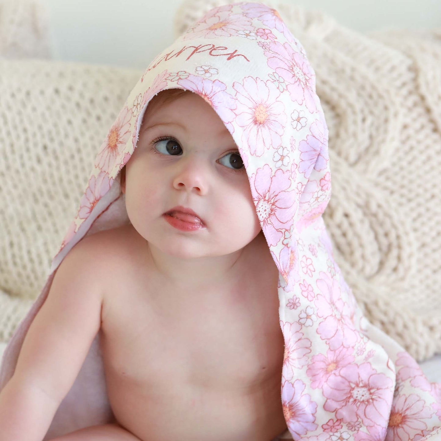 Personalized Hooded Towel | Purple Petunias