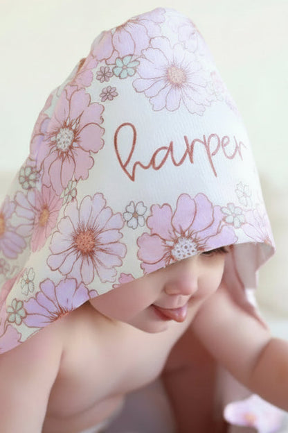 Personalized Hooded Towel | Purple Petunias