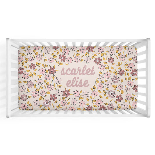 Mauvelous Meadow Personalized Crib Sheet
