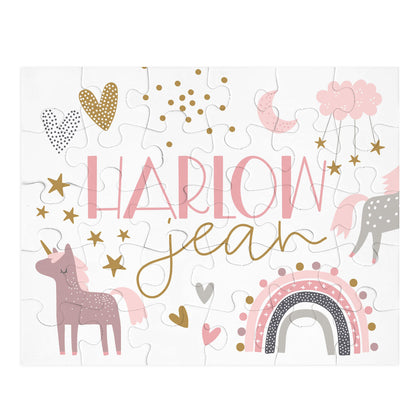 Kids Personalized 30 Piece Puzzle | Unicorn & Rainbow Party