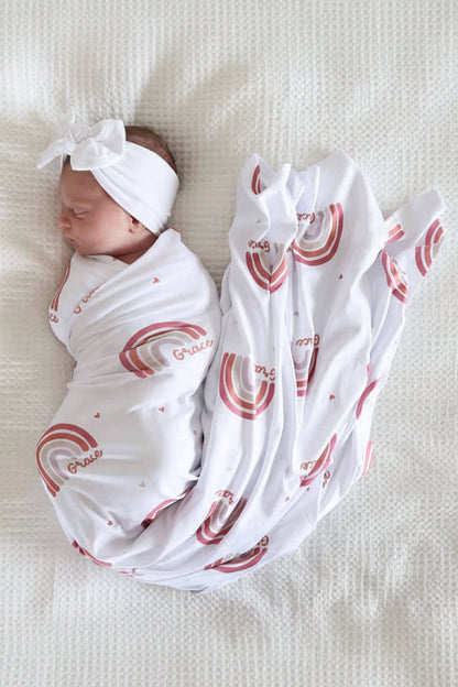 Girlie Rainbow Personalized Baby Name Swaddle