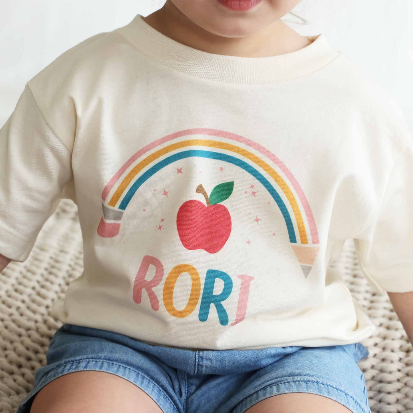 Personalized Pencil Rainbow Kids Graphic Tee | Natural