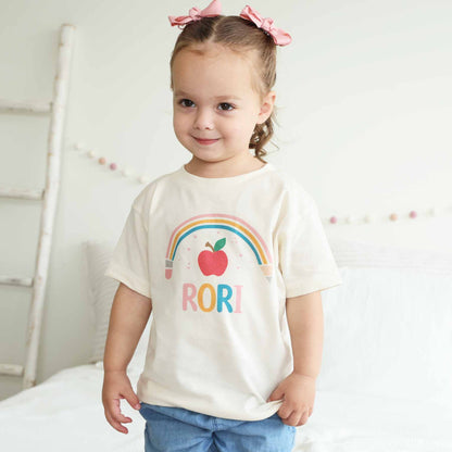 Personalized Pencil Rainbow Kids Graphic Tee | Natural