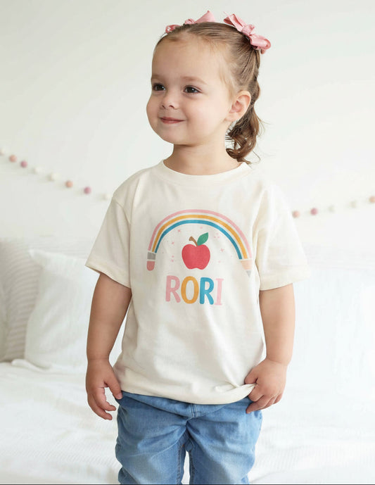 Personalized Pencil Rainbow Kids Graphic Tee | Natural