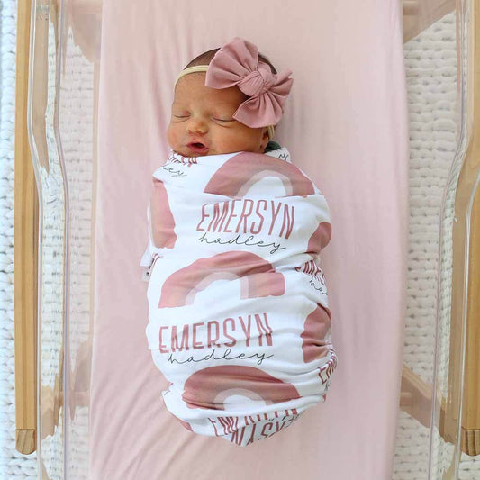 Ombre Rainbow Personalized Swaddle Blanket | Soft Pinks