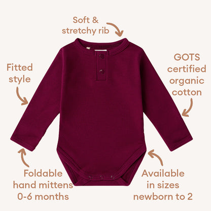 Raspberry Long Sleeve Organic Bodysuit