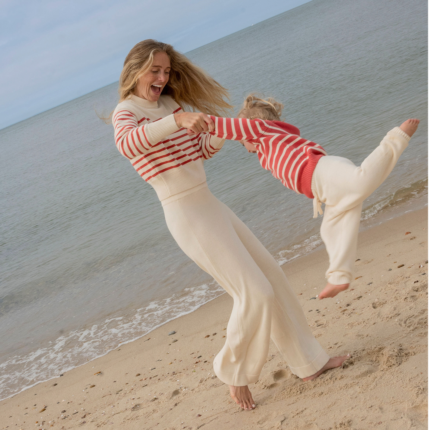 unisex red and cream stripe knit sweater