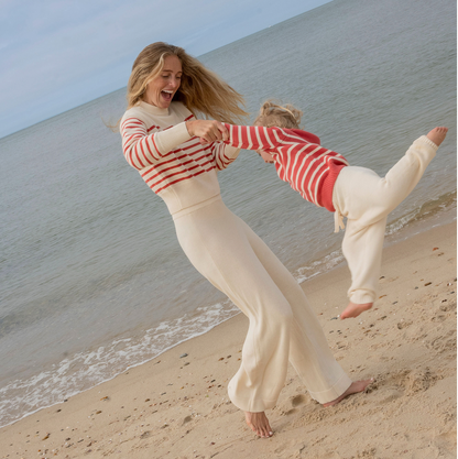 unisex red and cream stripe knit sweater