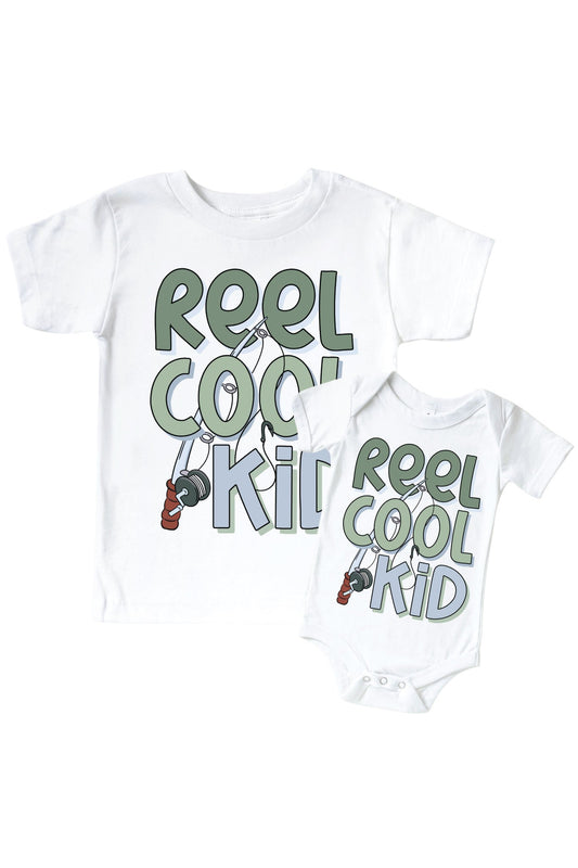 Reel Cool Kid Graphic Bodysuit & Kids Tee | White
