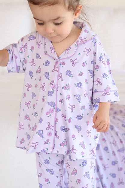 Girl's Two Piece Flare Lounge Set | Ribbon & Roses Purple