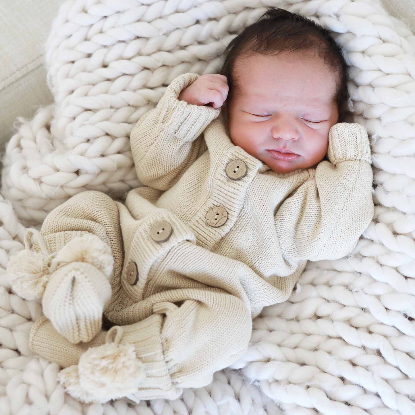 Knit Sweater Button Romper | Sand