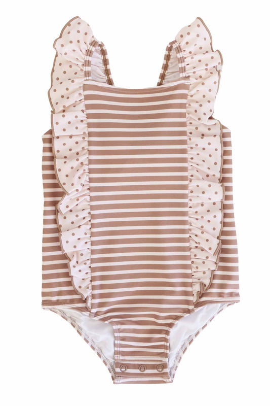 Double Ruffle Bow Back One Piece | Sandy Stripes