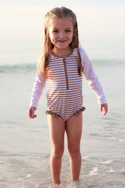 Long Sleeve Rash Guard with Front Zipper | Sandy Stripes