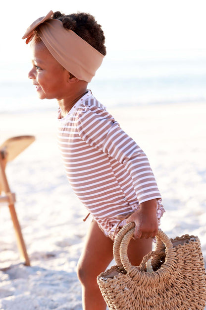 Long Sleeve Rash Guard With Ruffle Bottom | Sandy Stripes