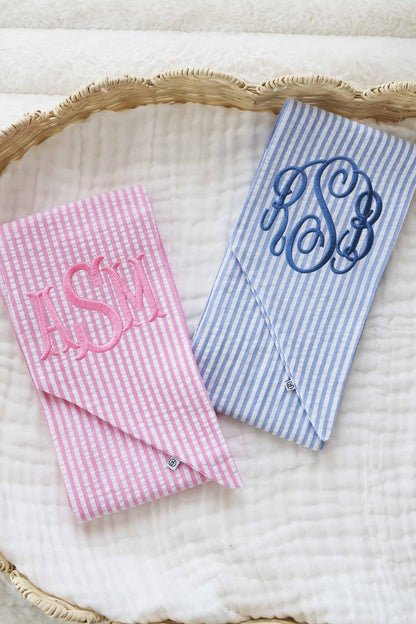 Personalized Newborn Bow Sash | Seersucker