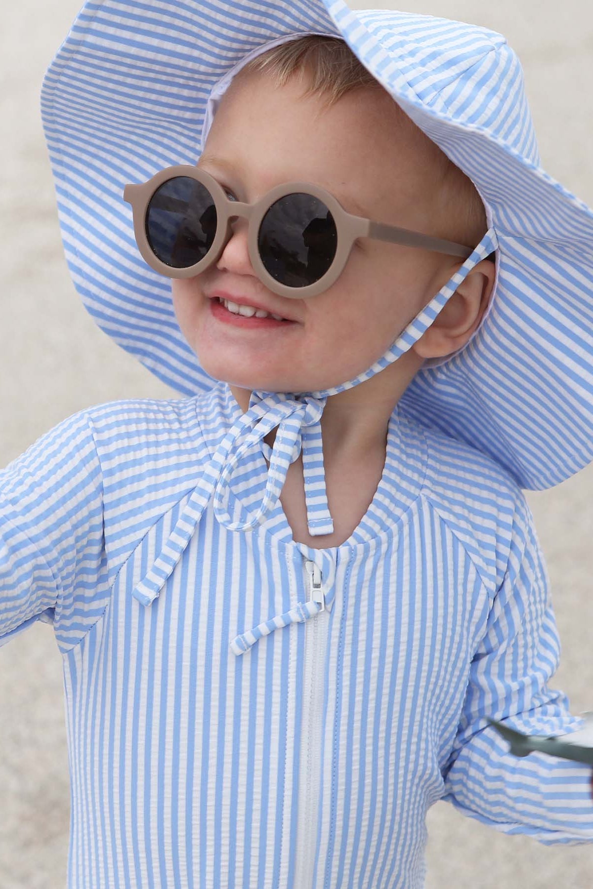 Long Sleeve Rash Guard Swim Romper Shortie | Seersucker Blue
