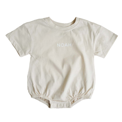 Personalized Short Sleeve Bubble Romper | Earthy Neutrals