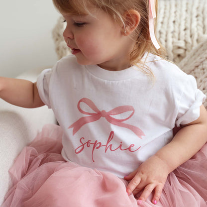 Personalized Bow Kids Graphic Tee | White