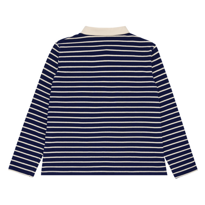 women's navy and cream stripe rugby shirt
