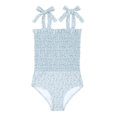 girls slate floral tie smocked one piece