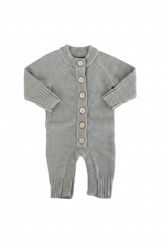 Knit Sweater Button Romper | Smoke