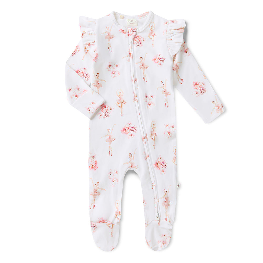 Ballerina Organic Snuggle Sleepsuit Zip Footie with Frill