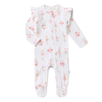 Ballerina Organic Snuggle Sleepsuit Zip Footie with Frill