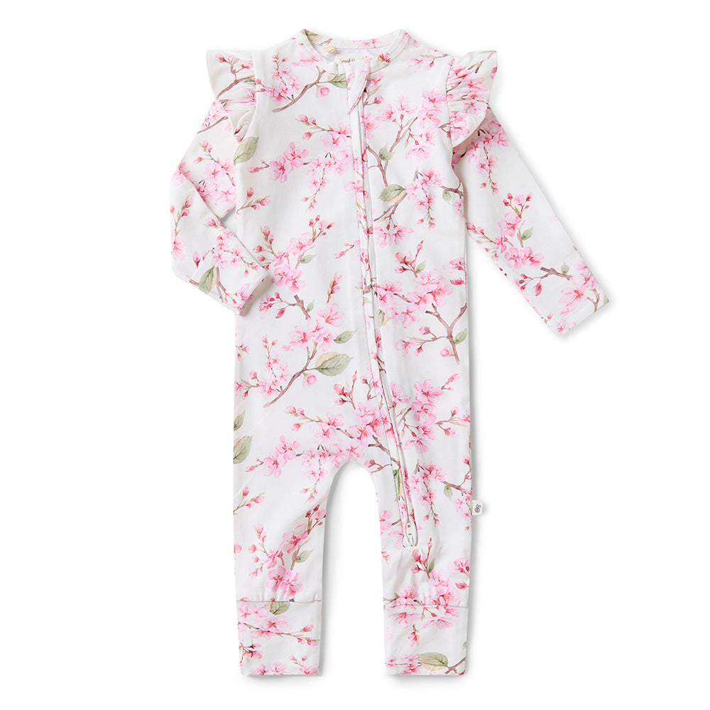 Cherry Blossom Organic Snugglesuit Convertible Romper with Frill
