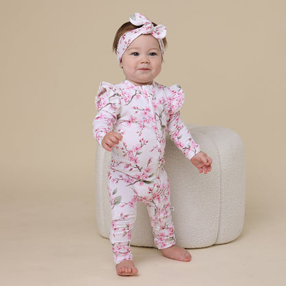 Cherry Blossom Organic Snugglesuit Convertible Romper with Frill